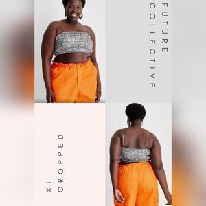 Future Collective Silver Smocked Crop Top Large